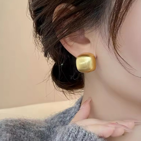 Square Block Earrings 14k Gold Plated 925 Sterling Silver - Picture 6 of 8